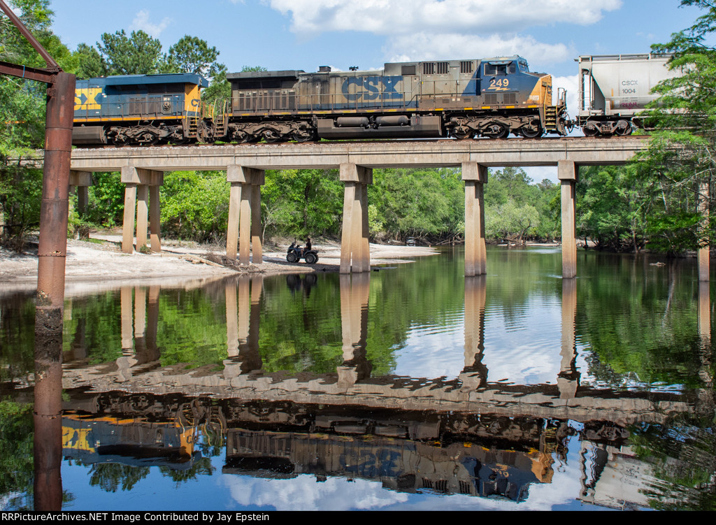CSX 249 traails on M646 (Waycross to Birmingham) as it rolls across the Satilla River